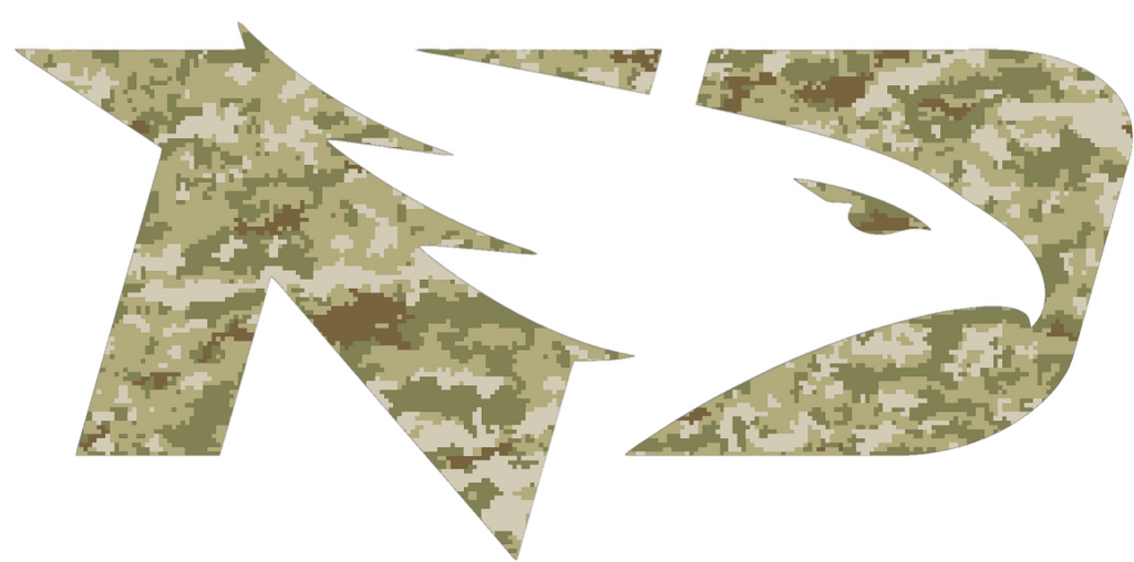 North Dakota Fighting Hawks Team Logo Salute to Service Camouflage Camo Vinyl Decal PICK SIZE