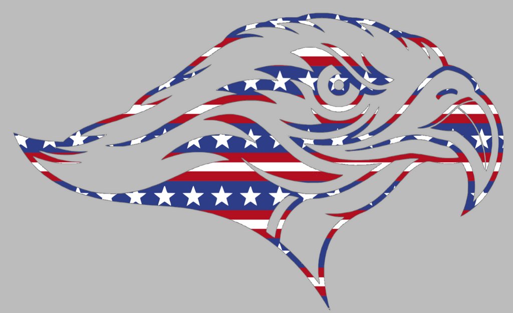 Stonehill Skyhawks Mascot Logo Stars & Stripes USA American Flag Vinyl Decal PICK SIZE