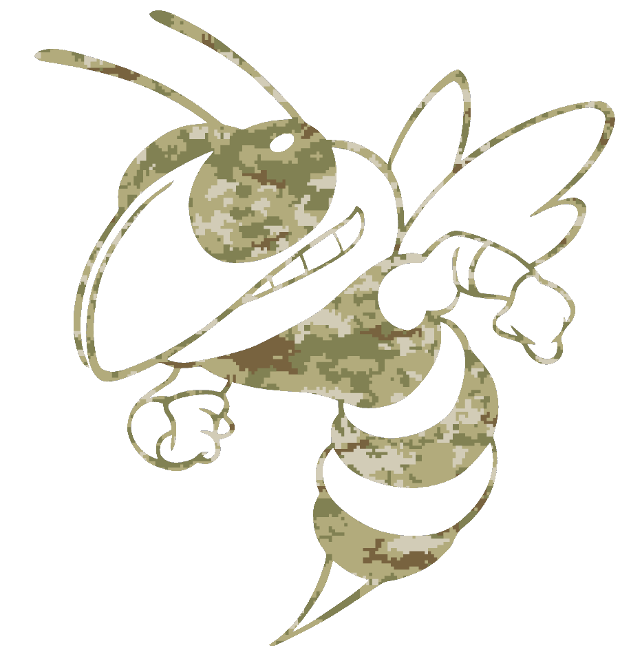 Georgia Tech Yellow Jackets Mascot Logo Salute to Service Camouflage Camo Vinyl Decal PICK SIZE