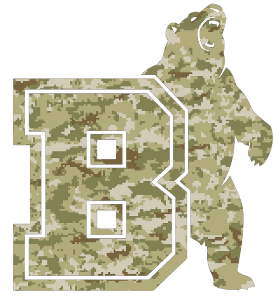 Brown Bears Alternate Logo Salute to Service Camouflage Camo Vinyl Decal PICK SIZE
