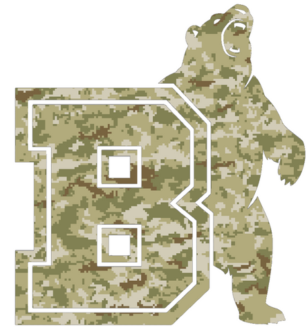 Brown Bears Alternate Logo Salute to Service Camouflage Camo Vinyl Decal PICK SIZE