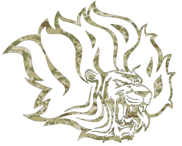 Arkansas Pine Bluff Golden Lions Team Logo Salute to Service Camouflage Camo Vinyl Decal PICK SIZE