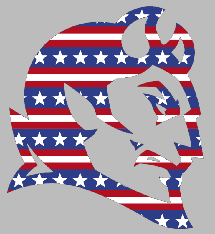 Central Connecticut Blue Devils Team Logo Stars & Stripes USA American Flag Vinyl Decal PICK SIZE