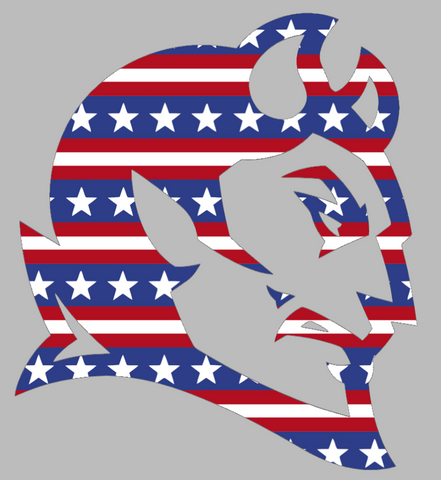 Central Connecticut Blue Devils Team Logo Stars & Stripes USA American Flag Vinyl Decal PICK SIZE