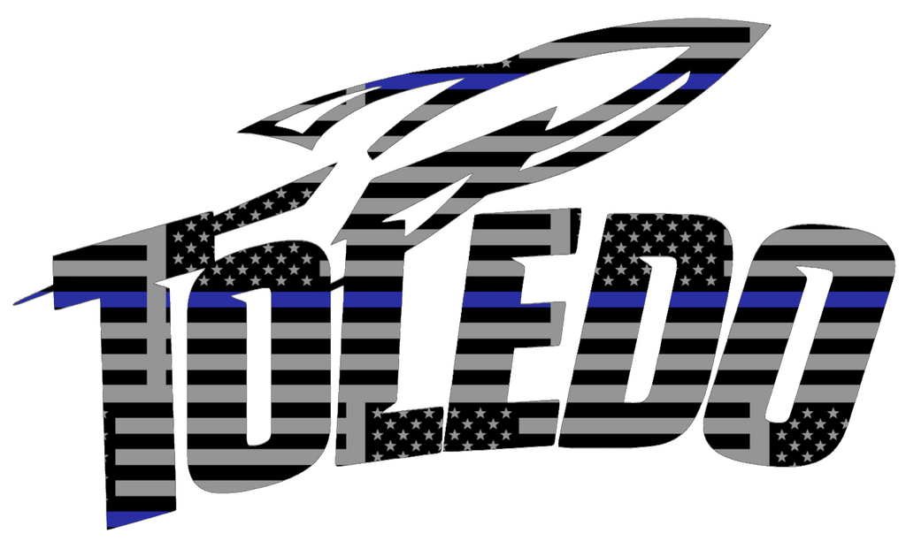 Toledo Rockets Team Name Logo Thin Blue Line American Flag Premium DieCut Vinyl Decal PICK SIZE