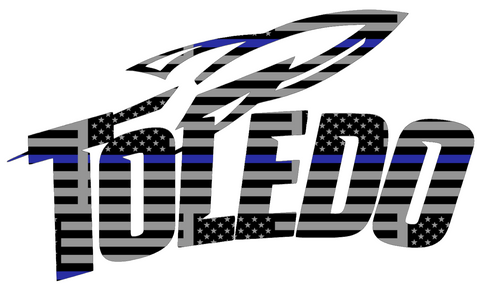 Toledo Rockets Team Name Logo Thin Blue Line American Flag Premium DieCut Vinyl Decal PICK SIZE