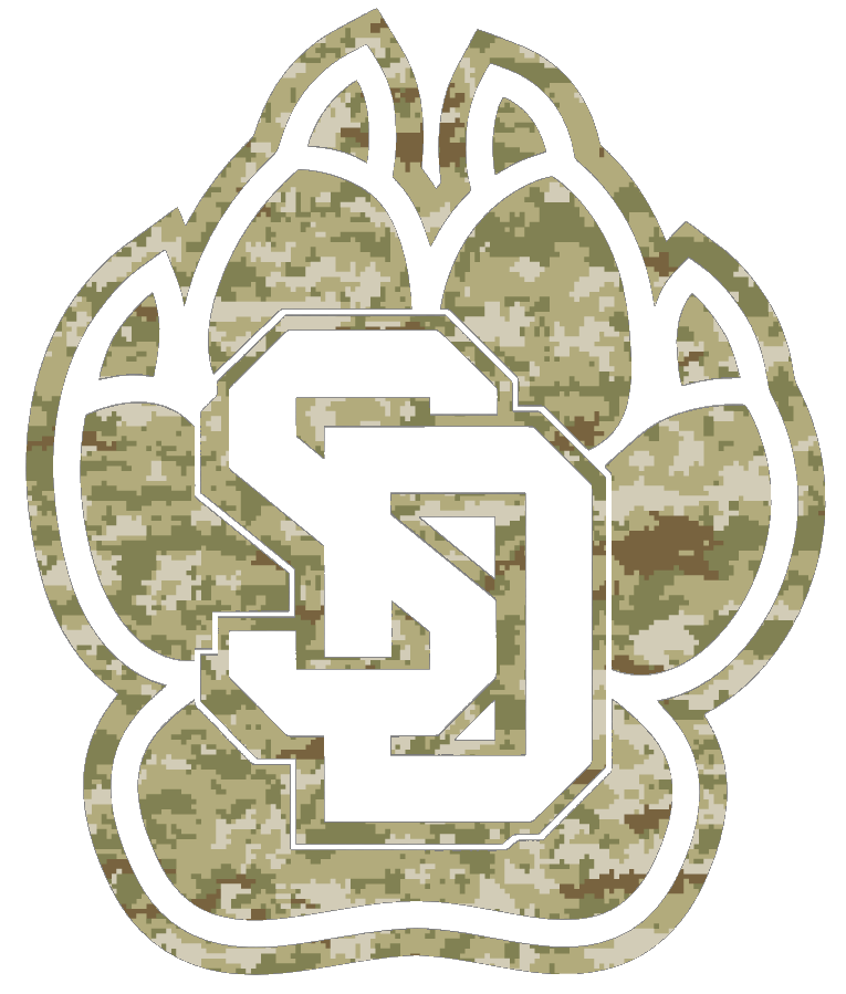 South Dakota Coyotes Team Logo Salute to Service Camouflage Camo Vinyl Decal PICK SIZE