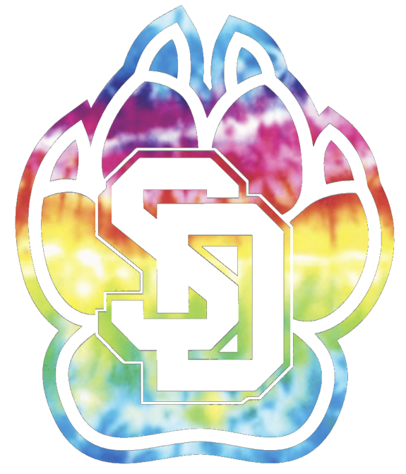 South Dakota Coyotes Team Logo Crucial Catch Cancer Tie Dye Vinyl Decal PICK SIZE