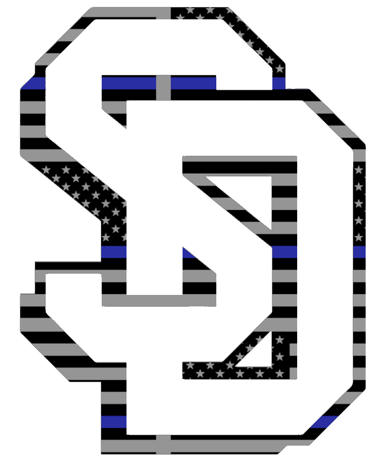 South Dakota Coyotes SD Logo Thin Blue Line American Flag Premium DieCut Vinyl Decal PICK SIZE