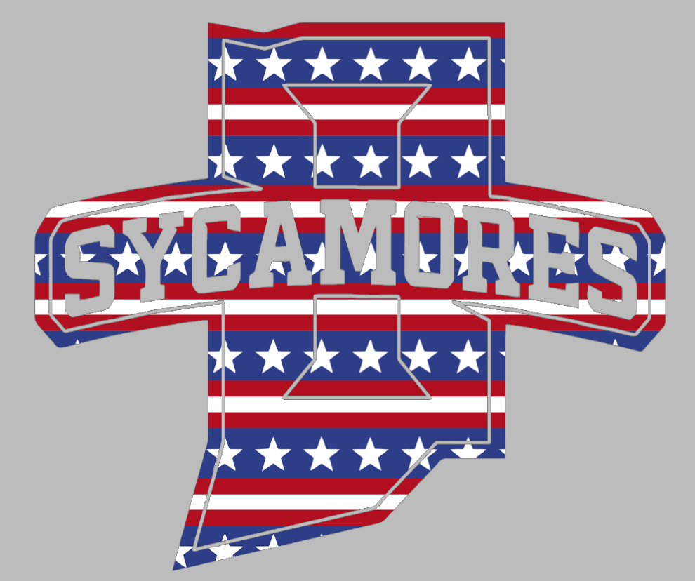 Indiana State Sycamores Team Logo Stars & Stripes USA American Flag Vinyl Decal PICK SIZE