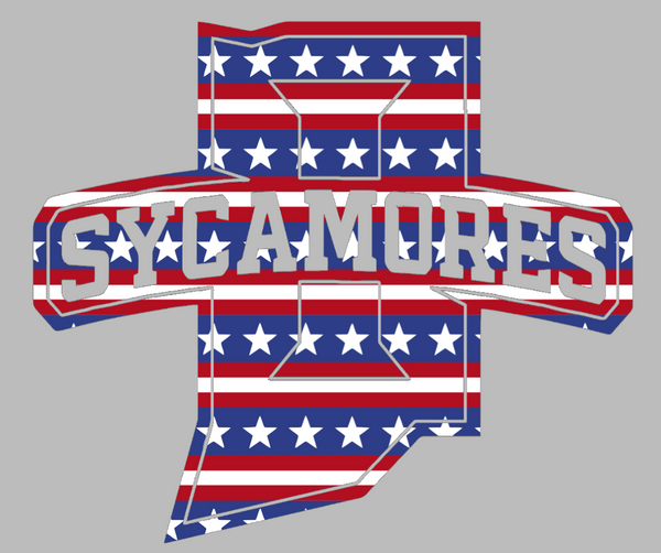 Indiana State Sycamores Team Logo Stars & Stripes USA American Flag Vinyl Decal PICK SIZE