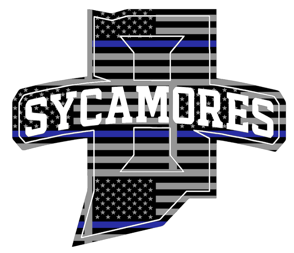 Indiana State Sycamores Team Logo Thin Blue Line American Flag Premium DieCut Vinyl Decal PICK SIZE