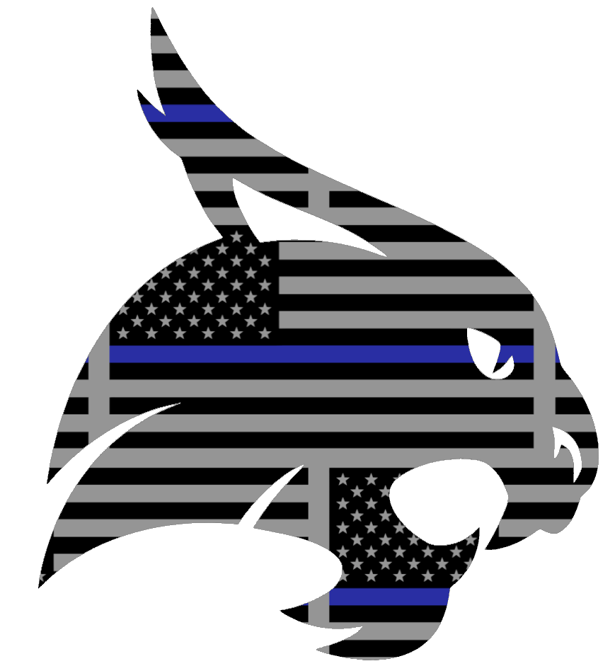 Texas State Bobcats Team Logo Thin Blue Line American Flag Premium DieCut Vinyl Decal PICK SIZE