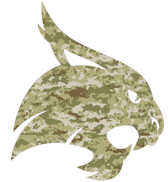 Texas State Bobcats Team Logo Salute to Service Camouflage Camo Vinyl Decal PICK SIZE