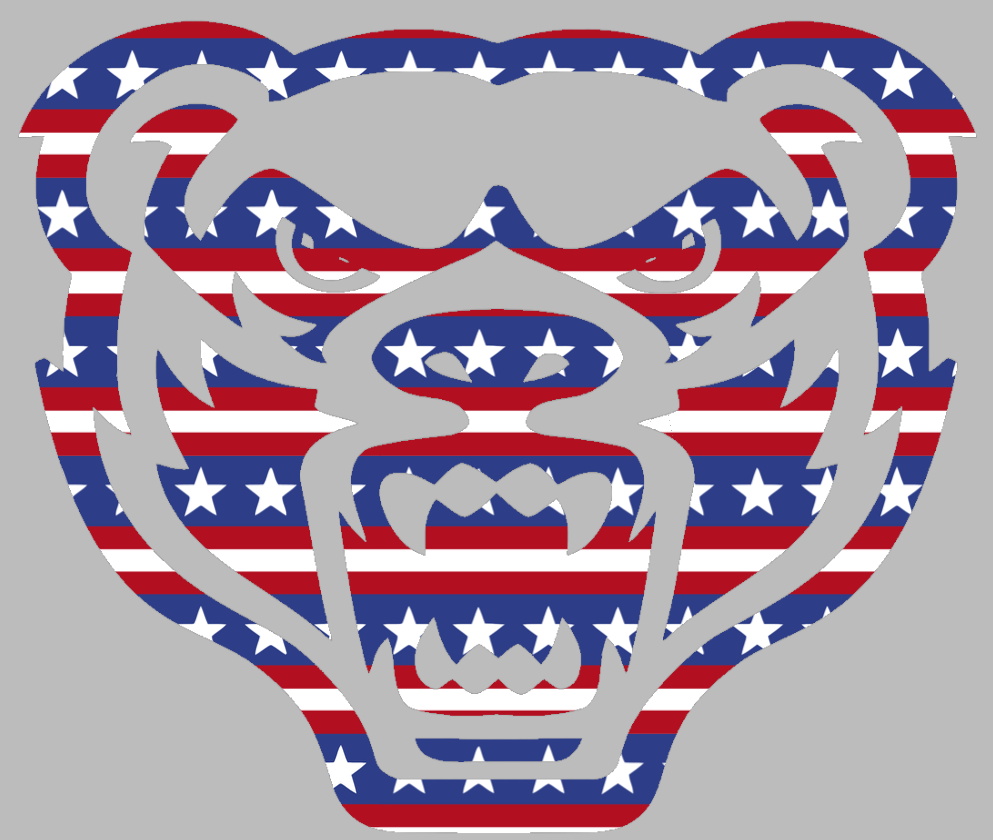 Oakland Golden Grizzlies Team Logo Stars & Stripes USA American Flag Vinyl Decal PICK SIZE