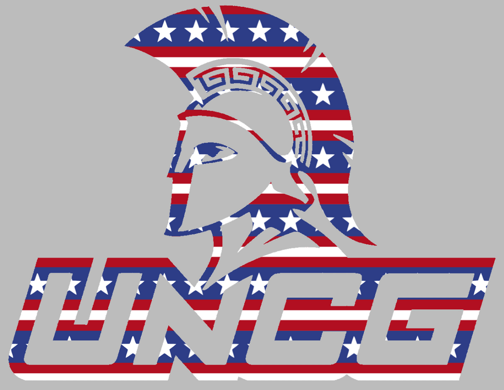 NC Greensboro Spartans Team Logo Stars & Stripes USA American Flag Vinyl Decal PICK SIZE