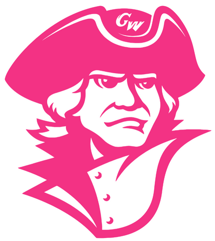 George Washington Colonials HOT PINK Mascot Logo Premium DieCut Vinyl Decal PICK SIZE