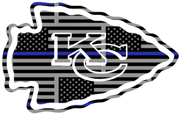 Kansas City Chiefs Thin Blue Line Team Logo American Flag Premium DieCut Vinyl Decal PICK SIZE