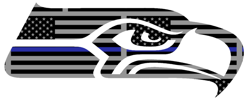Seattle Seahawks Thin Blue Line Team Logo American Flag Premium DieCut Vinyl Decal PICK SIZE