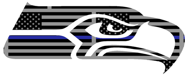 Seattle Seahawks Thin Blue Line Team Logo American Flag Premium DieCut Vinyl Decal PICK SIZE