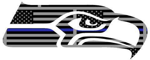 Seattle Seahawks Thin Blue Line Team Logo American Flag Premium DieCut Vinyl Decal PICK SIZE