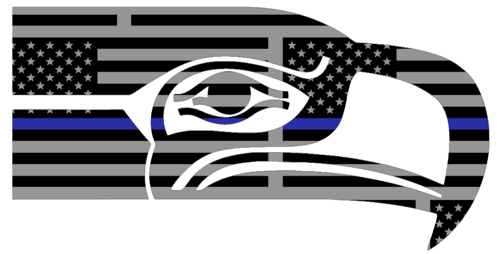 Seattle Seahawks Thin Blue Line Retro Throwback Logo American Flag Premium DieCut Vinyl Decal PICK SIZE