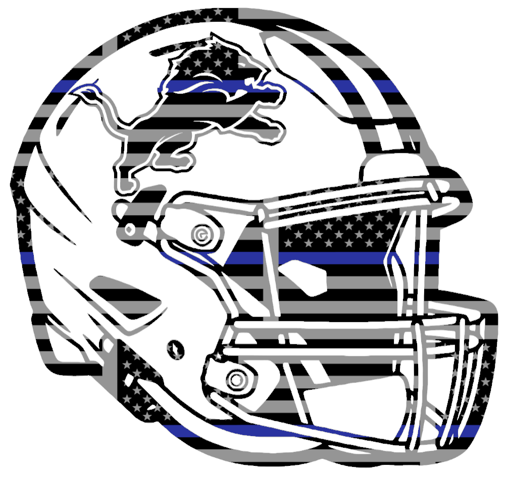 Detroit Lions Football Helmet Thin Blue Line American Flag Premium DieCut Vinyl Decal PICK SIZE