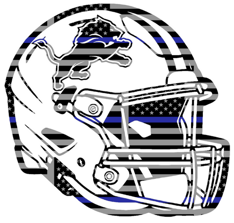 Detroit Lions Football Helmet Thin Blue Line American Flag Premium DieCut Vinyl Decal PICK SIZE