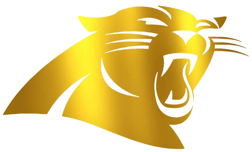 Carolina Panthers GOLD CHROME MIRROR Team Logo Premium DieCut Vinyl Decal PICK SIZE