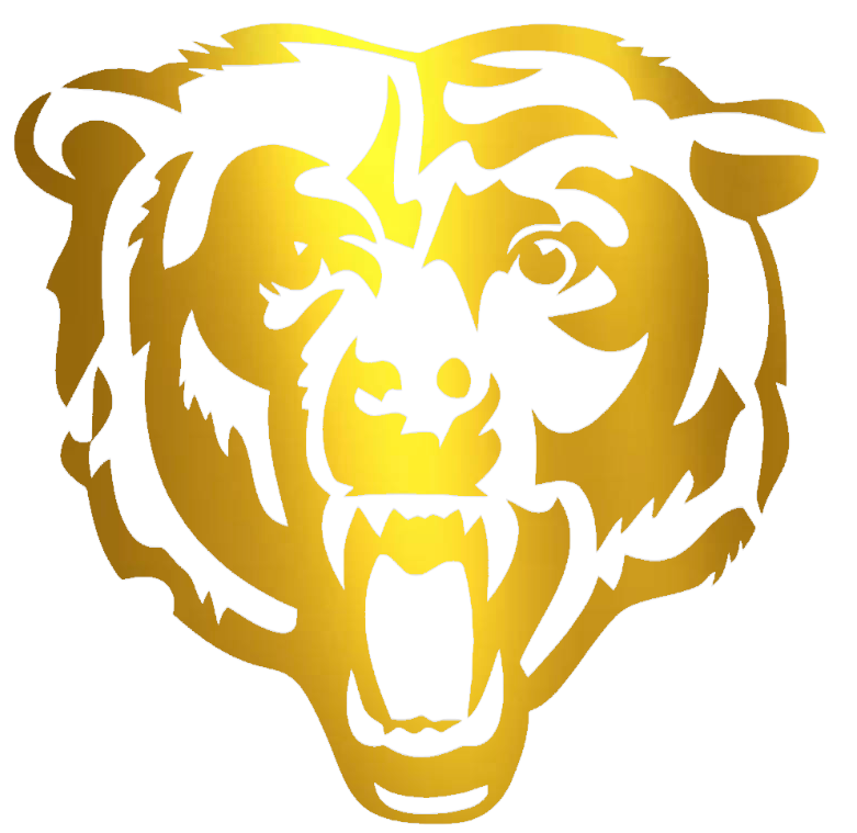 Chicago Bears GOLD CHROME MIRROR Screaming Bear Logo Premium DieCut Vinyl Decal PICK SIZE