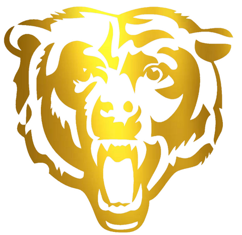 Chicago Bears GOLD CHROME MIRROR Screaming Bear Logo Premium DieCut Vinyl Decal PICK SIZE