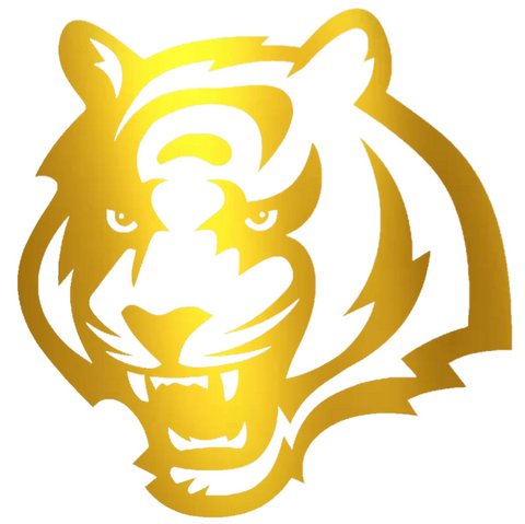 Cincinnati Bengals GOLD CHROME MIRROR Tiger Head Logo Premium DieCut Vinyl Decal PICK SIZE