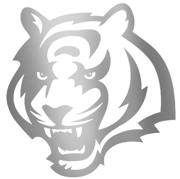 Cincinnati Bengals SILVER CHROME MIRROR Tiger Head Logo Premium DieCut Vinyl Decal PICK SIZE