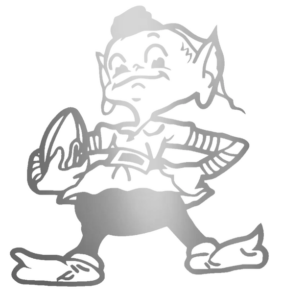 Cleveland Browns SILVER CHROME MIRROR Brownie The Elf Logo Premium DieCut Vinyl Decal PICK SIZE