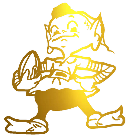 Cleveland Browns GOLD CHROME MIRROR Brownie The Elf Logo Premium DieCut Vinyl Decal PICK SIZE