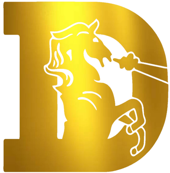 Denver Broncos GOLD CHROME MIRROR Retro Throwback Logo Premium DieCut Vinyl Decal PICK SIZE