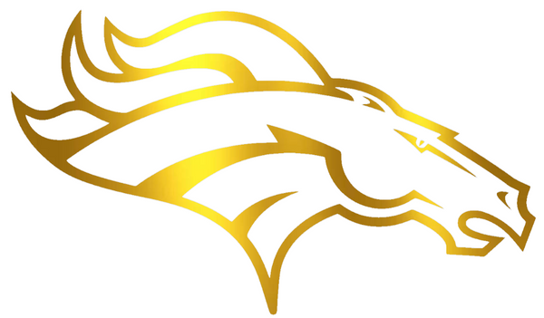 Denver Broncos GOLD CHROME MIRROR Team Logo Premium DieCut Vinyl Decal PICK SIZE