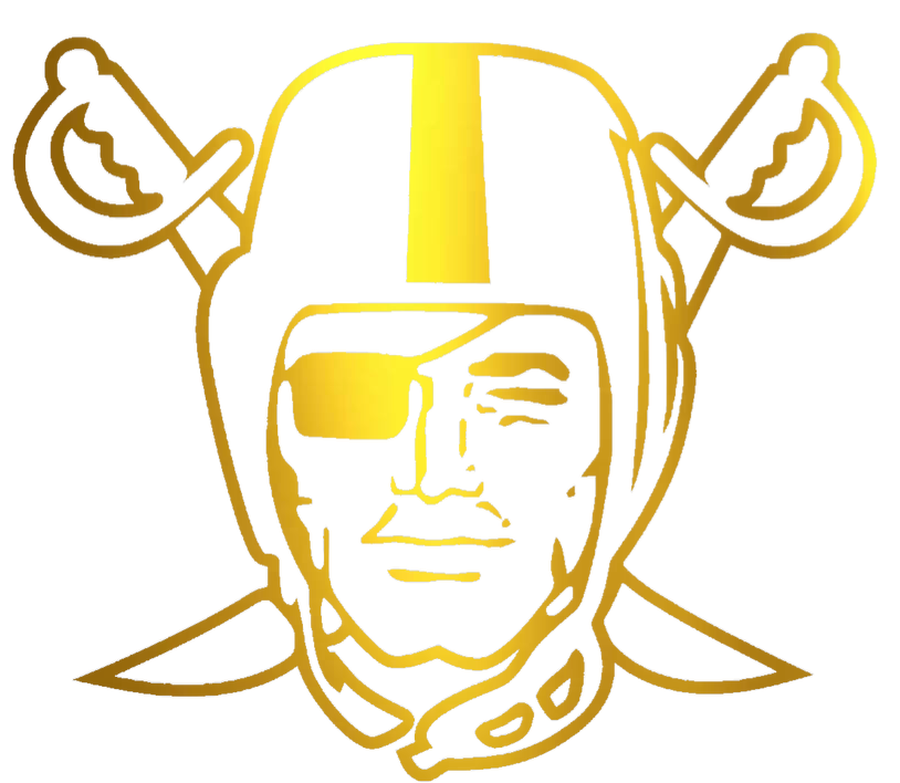 Oakland Raiders GOLD CHROME MIRROR Alternate Logo Premium DieCut Vinyl Decal PICK SIZE