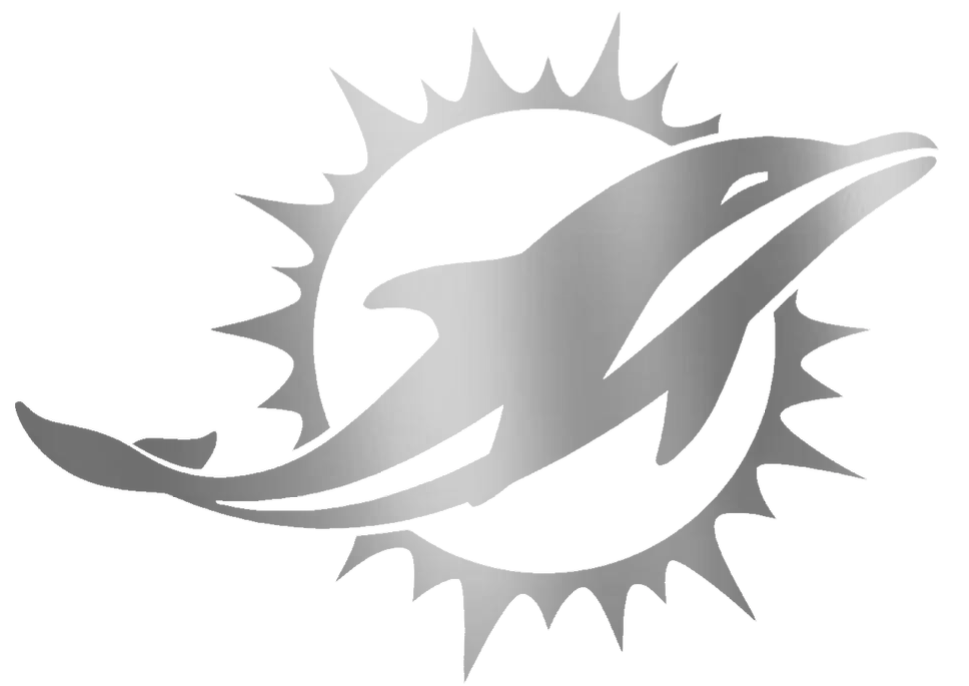 Miami Dolphins SILVER CHROME MIRROR Team Logo Premium DieCut Vinyl Decal PICK SIZE