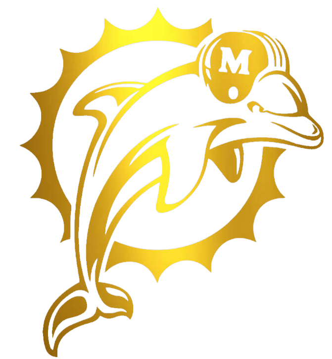 Miami Dolphins Gold Chrome Mirror Retro Throwback Logo Premium DieCut Vinyl Decal PICK SIZE