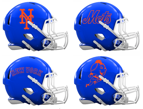 New York Mets Custom Concept Royal Blue Mini Riddell Speed Football Helmet - SportsJewelryProShop