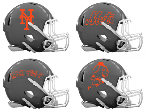 New York Mets Custom Concept Gray Mini Riddell Speed Football Helmet - SportsJewelryProShop
