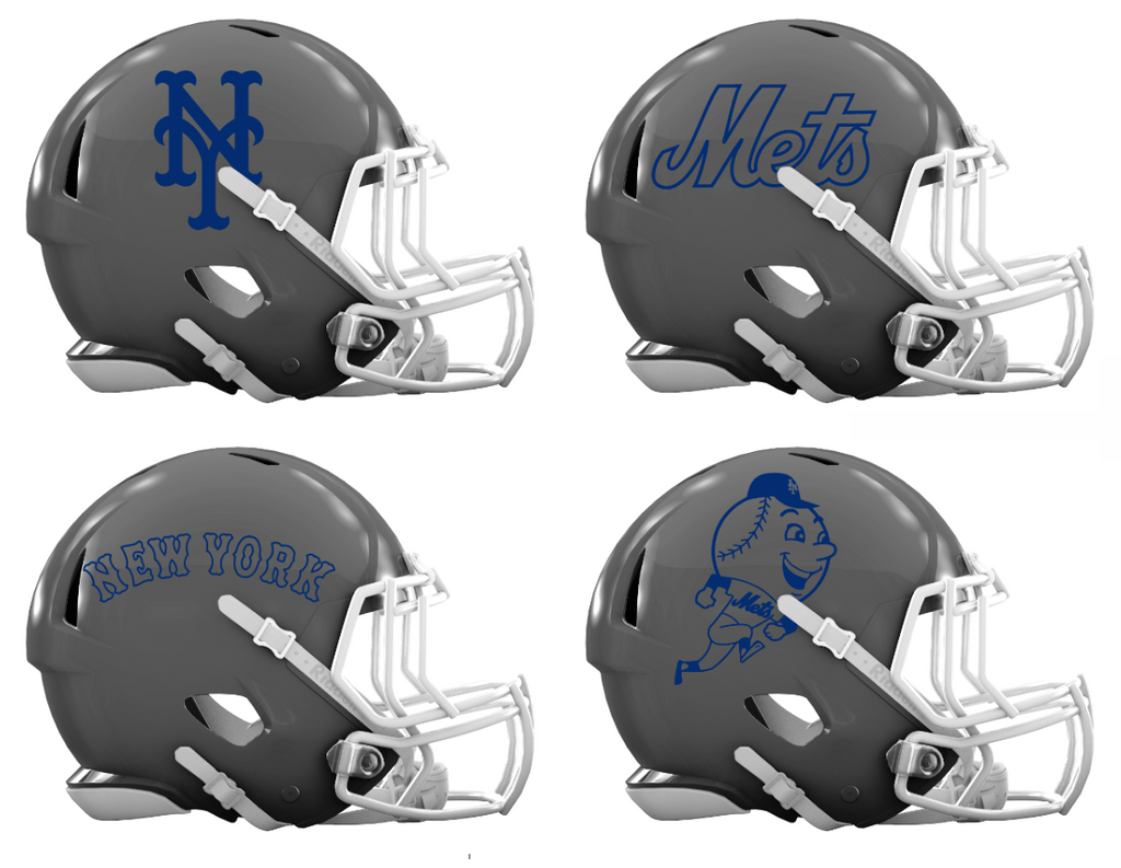 New York Mets Custom Concept Gray Mini Riddell Speed Football Helmet - SportsJewelryProShop