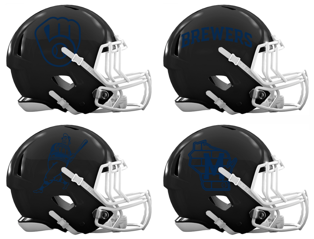 Milwaukee Brewers Custom Concept Black Mini Riddell Speed Football Helmet - SportsJewelryProShop