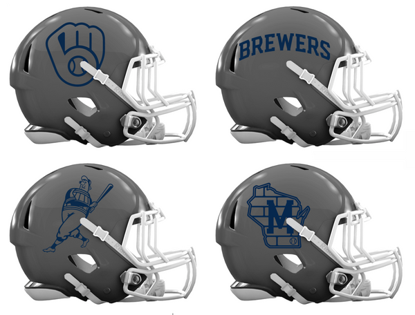 Milwaukee Brewers Custom Concept Gray Mini Riddell Speed Football Helmet - SportsJewelryProShop