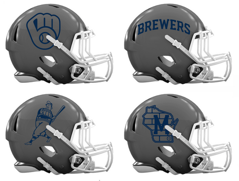 Milwaukee Brewers Custom Concept Gray Mini Riddell Speed Football Helmet - SportsJewelryProShop