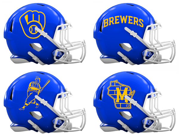 Milwaukee Brewers Custom Concept Royal Blue Mini Riddell Speed Football Helmet - SportsJewelryProShop