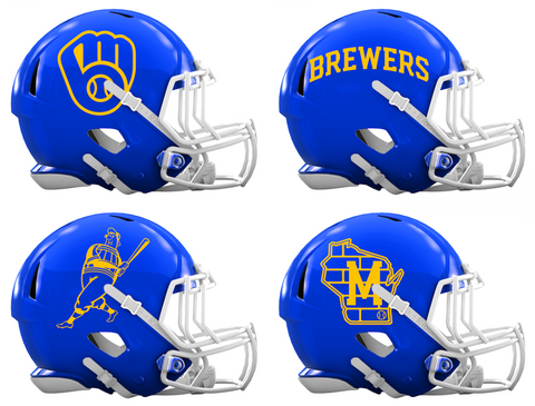 Milwaukee Brewers Custom Concept Royal Blue Mini Riddell Speed Football Helmet - SportsJewelryProShop