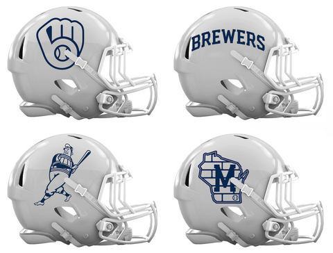 Milwaukee Brewers Custom Concept White Mini Riddell Speed Football Helmet - SportsJewelryProShop