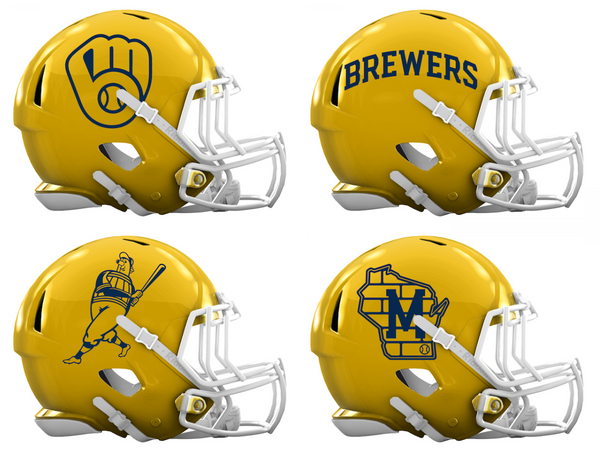 Milwaukee Brewers Custom Concept Yellow Mini Riddell Speed Football Helmet - SportsJewelryProShop